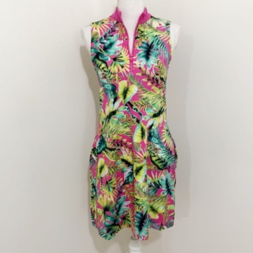 Tommy Bahama Golf Dress w/ Shorts Pink Green Tropical Print Women's Size S